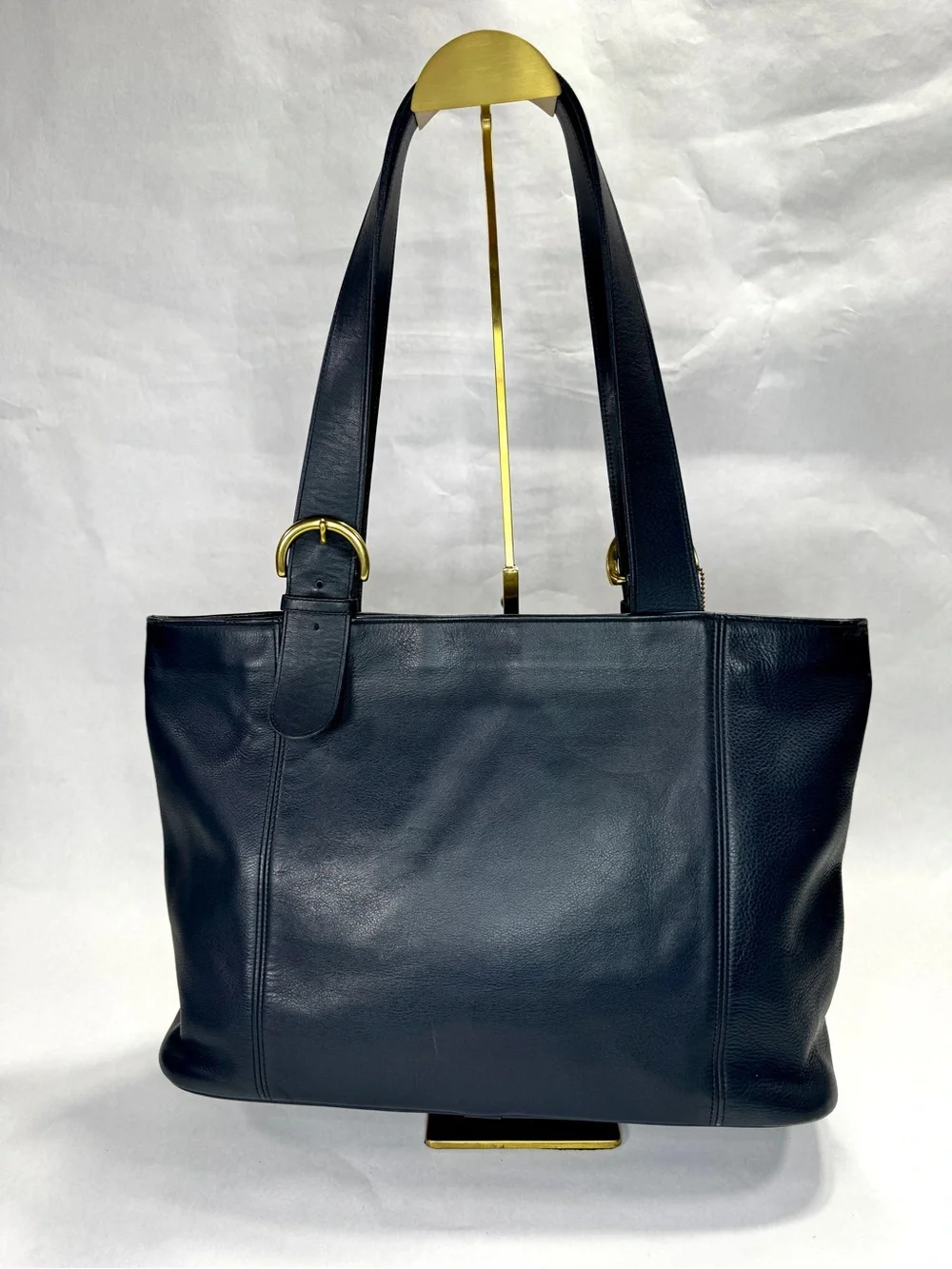 Vintage Coach 4155 Navy Blue Leather Large Tote Shopper Brass Hardware USA